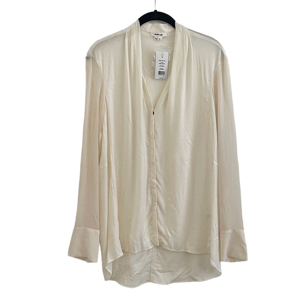 NWT Helmut Lang Cream Silk Blend Long Sleeve Drape Blouse